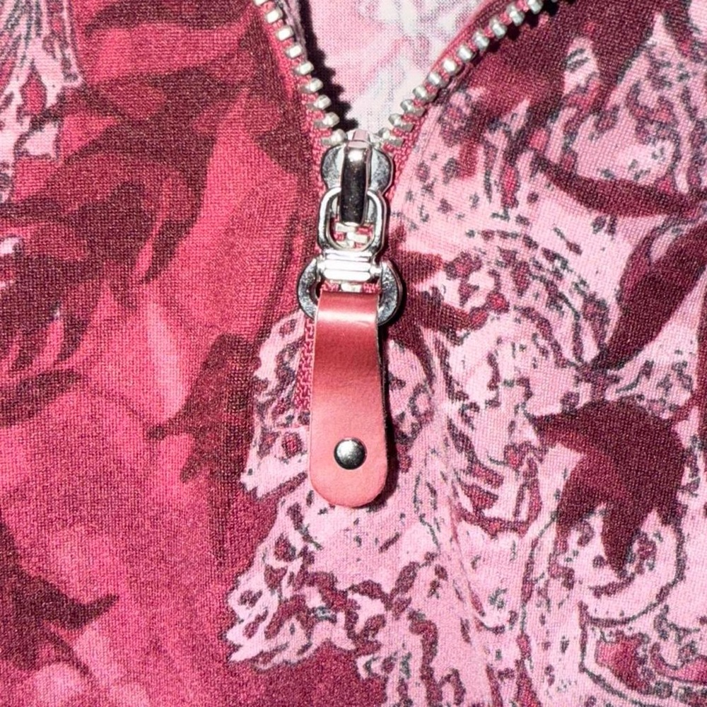 Susan Graver XS Pink Paisley Floral Print Long Sleeve V-Neck Quarter Zip Blouse - Picture 4 of 7